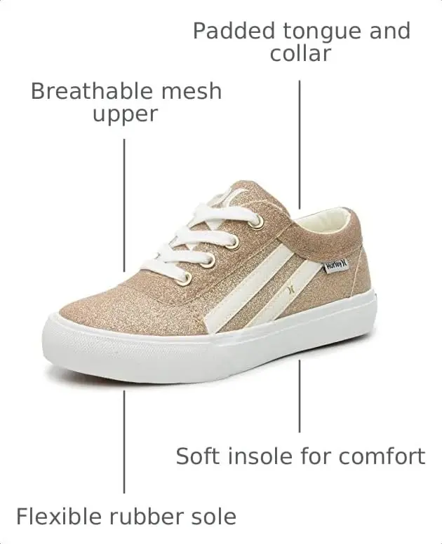 Hurley Boardy Kids Lace Up Canvas Sneakers – Low Cut Skateboarding Shoes for Kids, Sports Shoes for Boys and Girls - 1