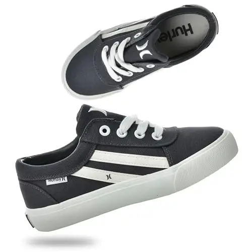 Hurley Boardy Kids Lace Up Canvas Sneakers – Low Cut Skateboarding Shoes for Kids, Sports Shoes for Boys and Girls - 1