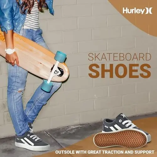 Hurley Boardy Kids Lace Up Canvas Sneakers – Low Cut Skateboarding Shoes for Kids, Sports Shoes for Boys and Girls - 4