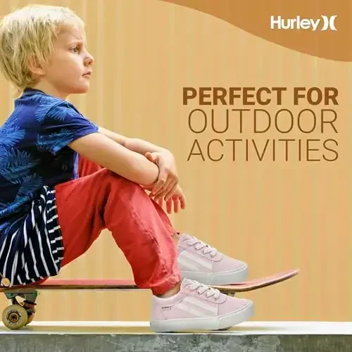 Hurley Boardy Kids Lace Up Canvas Sneakers – Low Cut Skateboarding Shoes for Kids, Sports Shoes for Boys and Girls - 6
