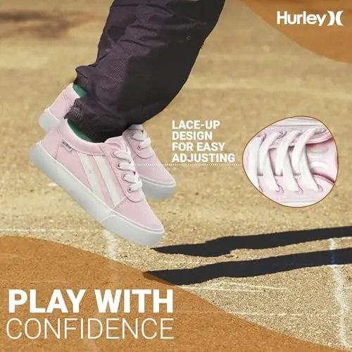Hurley Boardy Kids Lace Up Canvas Sneakers – Low Cut Skateboarding Shoes for Kids, Sports Shoes for Boys and Girls - 2