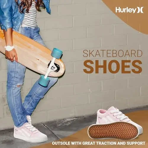 Hurley Boardy Kids Lace Up Canvas Sneakers – Low Cut Skateboarding Shoes for Kids, Sports Shoes for Boys and Girls - 4