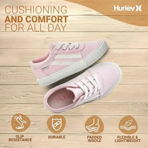 Hurley Boardy Kids Lace Up Canvas Sneakers – Low Cut Skateboarding Shoes for Kids, Sports Shoes for Boys and Girls - 5