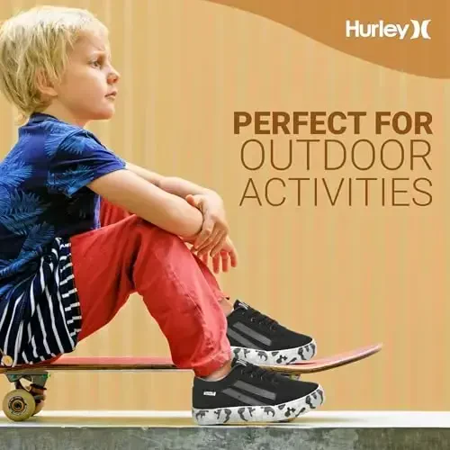 Hurley Boardy Kids Lace Up Canvas Sneakers – Low Cut Skateboarding Shoes for Kids, Sports Shoes for Boys and Girls - 6