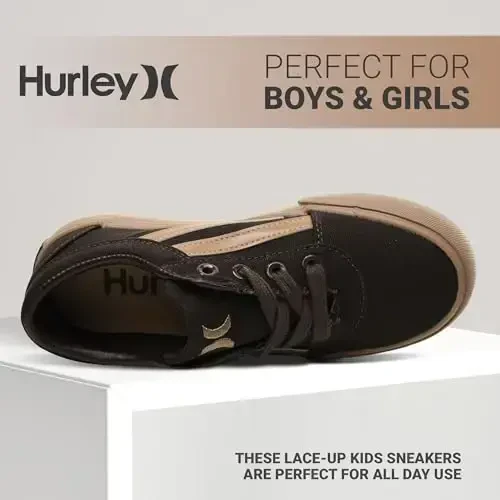 Hurley Boardy Kids Lace Up Canvas Sneakers – Low Cut Skateboarding Shoes for Kids, Sports Shoes for Boys and Girls - 3