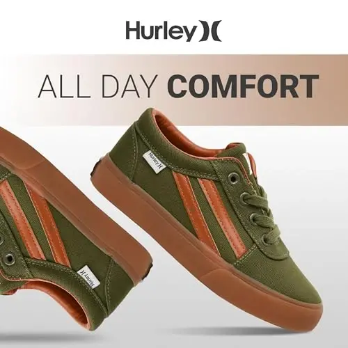 Hurley Boardy Kids Lace Up Canvas Sneakers – Low Cut Skateboarding Shoes for Kids, Sports Shoes for Boys and Girls - 6