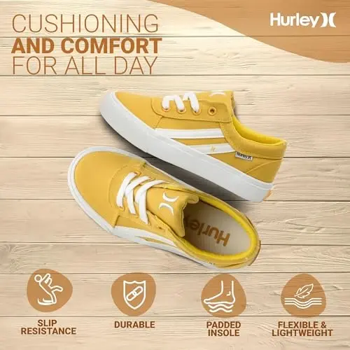 Hurley Boardy Kids Lace Up Canvas Sneakers – Low Cut Skateboarding Shoes for Kids, Sports Shoes for Boys and Girls - 5