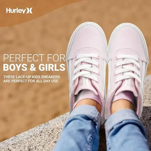Hurley Boardy Kids Lace Up Canvas Sneakers – Low Cut Skateboarding Shoes for Kids, Sports Shoes for Boys and Girls - 3