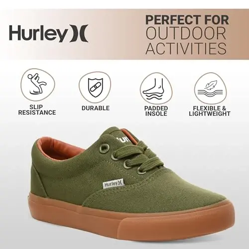 Hurley Marley Kids Lace Up Canvas Sneakers – Low Cut Skateboarding Shoes for Kids, Sports Shoes for Boys and Girls - 5