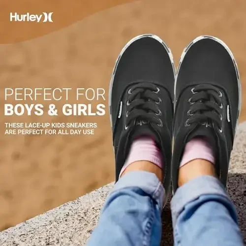 Hurley Marley Kids Lace Up Canvas Sneakers – Low Cut Skateboarding Shoes for Kids, Sports Shoes for Boys and Girls - 3
