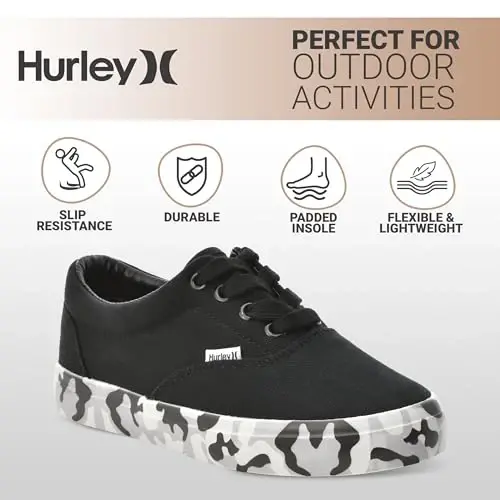 Hurley Marley Kids Lace Up Canvas Sneakers – Low Cut Skateboarding Shoes for Kids, Sports Shoes for Boys and Girls - 5