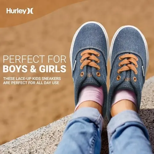 Hurley Marley Kids Lace Up Canvas Sneakers – Low Cut Skateboarding Shoes for Kids, Sports Shoes for Boys and Girls - 3