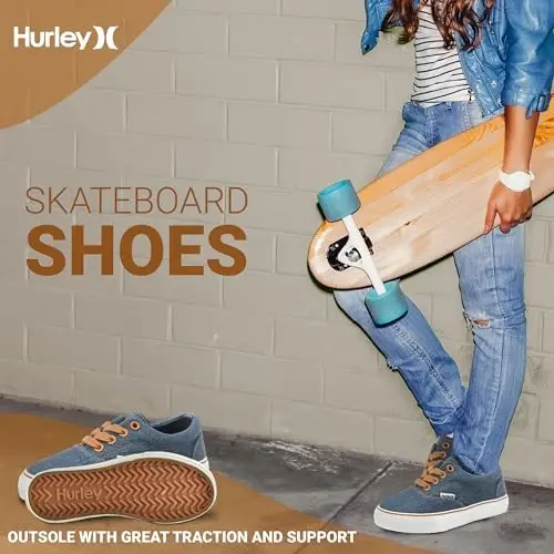 Hurley Marley Kids Lace Up Canvas Sneakers – Low Cut Skateboarding Shoes for Kids, Sports Shoes for Boys and Girls - 4