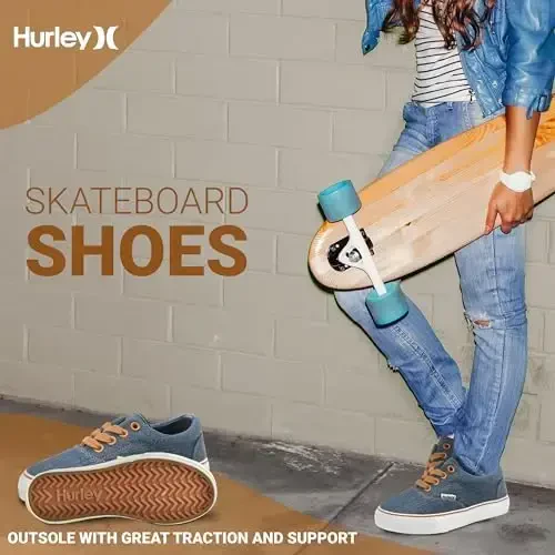 Hurley Marley Kids Lace Up Canvas Sneakers – Low Cut Skateboarding Shoes for Kids, Sports Shoes for Boys and Girls - 4