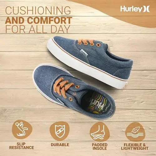 Hurley Marley Kids Lace Up Canvas Sneakers – Low Cut Skateboarding Shoes for Kids, Sports Shoes for Boys and Girls - 5