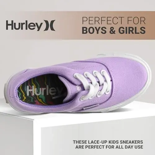 Hurley Marley Kids Lace Up Canvas Sneakers – Low Cut Skateboarding Shoes for Kids, Sports Shoes for Boys and Girls - 3