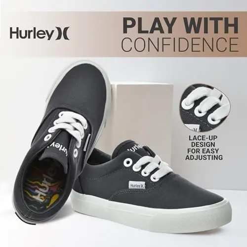 Hurley Marley Kids Lace Up Canvas Sneakers – Low Cut Skateboarding Shoes for Kids, Sports Shoes for Boys and Girls - 2