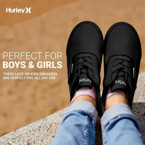 Hurley Marley Kids Lace Up Canvas Sneakers – Low Cut Skateboarding Shoes for Kids, Sports Shoes for Boys and Girls - 10