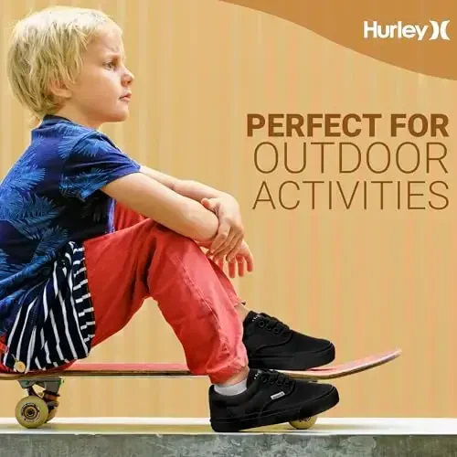 Hurley Marley Kids Lace Up Canvas Sneakers – Low Cut Skateboarding Shoes for Kids, Sports Shoes for Boys and Girls - 7