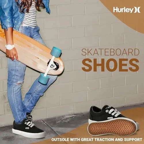 Hurley Marley Kids Lace Up Canvas Sneakers – Low Cut Skateboarding Shoes for Kids, Sports Shoes for Boys and Girls - 3