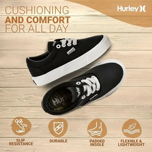 Hurley Marley Kids Lace Up Canvas Sneakers – Low Cut Skateboarding Shoes for Kids, Sports Shoes for Boys and Girls - 4