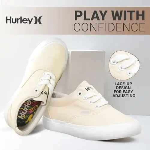 Hurley Marley Kids Lace Up Canvas Sneakers – Bolalar uchun past kesilgan Skateboard poyabzallari, o'g'il va qizlar uchun sport poyabzallari - 2