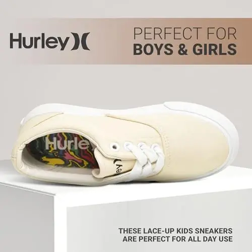 Hurley Marley Kids Lace Up Canvas Sneakers – Bolalar uchun past kesilgan Skateboard poyabzallari, o'g'il va qizlar uchun sport poyabzallari - 3