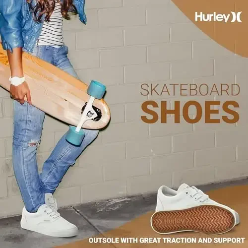 Hurley Marley Kids Lace Up Canvas Sneakers – Bolalar uchun past kesimli konkida uchish poyabzallari, o'g'il va qizlar uchun sport poyabzallari - 4