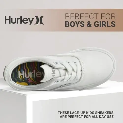 Hurley Marley Kids Lace Up Canvas Sneakers – Bolalar uchun past kesimli konkida uchish poyabzallari, o'g'il va qizlar uchun sport poyabzallari - 3