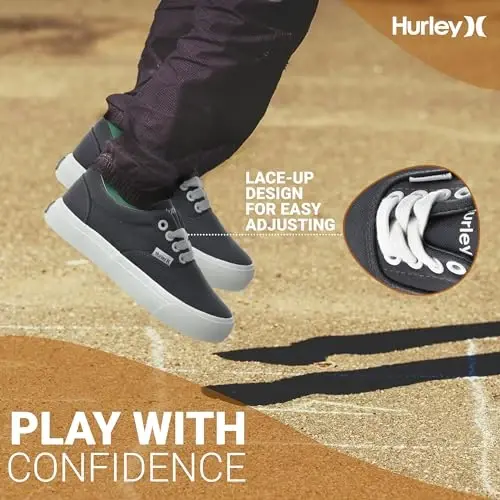 Hurley Marley Kids Lace Up Canvas Sneakers – Bolalar uchun past kesimli Skateboard poyabzallari, o'g'il va qizlar uchun sport poyabzallari - 2