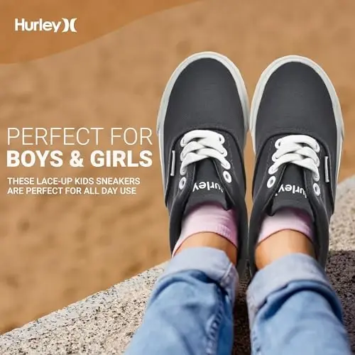 Hurley Marley Kids Lace Up Canvas Sneakers – Bolalar uchun past kesimli Skateboard poyabzallari, o'g'il va qizlar uchun sport poyabzallari - 3