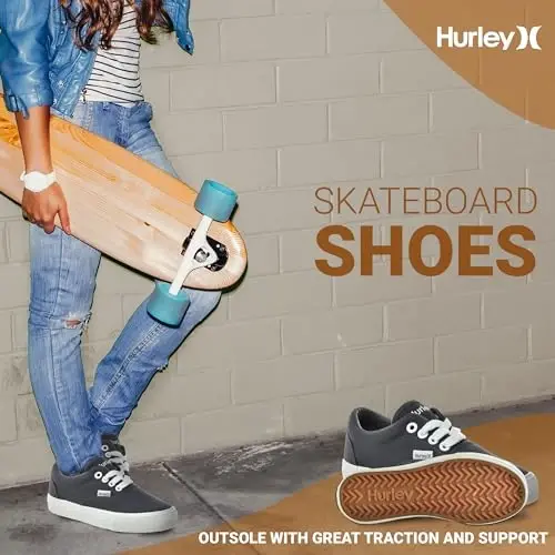 Hurley Marley Kids Lace Up Canvas Sneakers – Bolalar uchun past kesimli Skateboard poyabzallari, o'g'il va qizlar uchun sport poyabzallari - 4