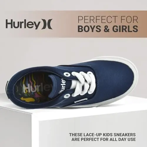 Hurley Marley Kids Lace Up Canvas Sneakers – Bolalar uchun past kesimli Skateboard poyabzallari, o'g'il va qizlar uchun sport poyabzallari - 3