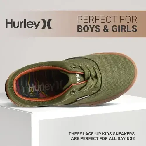 Hurley Marley Kids Lace Up Canvas Sneakers – Bolalar uchun past kesimli skeytbord poyabzallari, o'g'il va qizlar uchun sport poyabzallari - 3