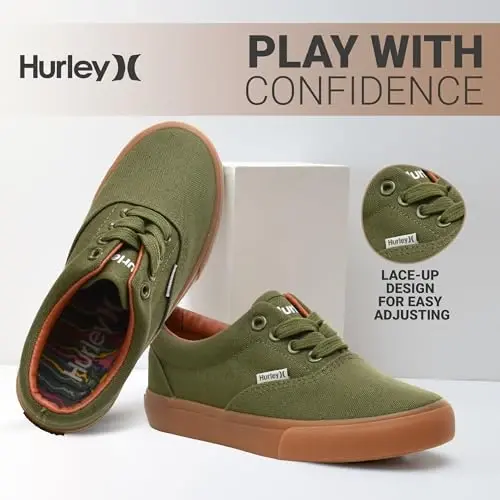 Hurley Marley Kids Lace Up Canvas Sneakers – Bolalar uchun past kesimli skeytbord poyabzallari, o'g'il va qizlar uchun sport poyabzallari - 2