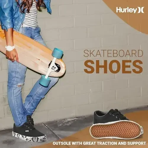 Hurley Marley Kids Lace Up Canvas Sneakers – Bolalar uchun past kesimli skeytbord poyabzallari, o'g'il va qizlar uchun sport poyabzallari - 4