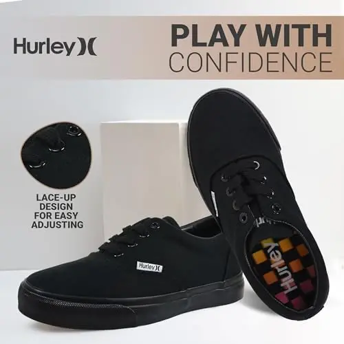Hurley Marley Kids Lace Up Canvas Sneakers – Bolalar uchun past kesimli skeytbord poyafzallari, o'g'il va qizlar uchun sport poyafzallari - HURLEY (1)