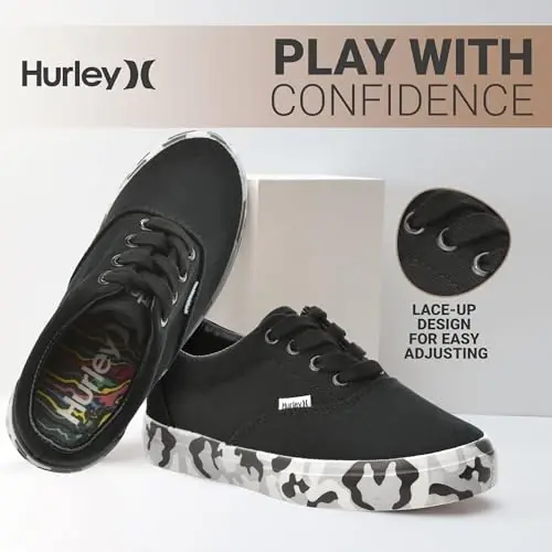 Hurley Marley Kids Lace Up Canvas Sneakers – Детские низкие кеды для скейтбординга, спортивная обувь для мальчиков и девочек - 2