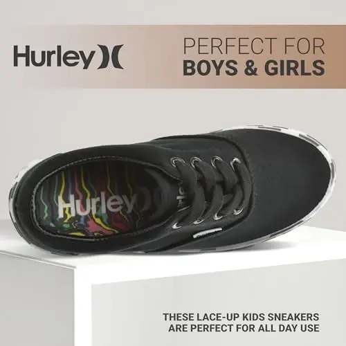 Hurley Marley Kids Lace Up Canvas Sneakers – Детские низкие кеды для скейтбординга, спортивная обувь для мальчиков и девочек - 3