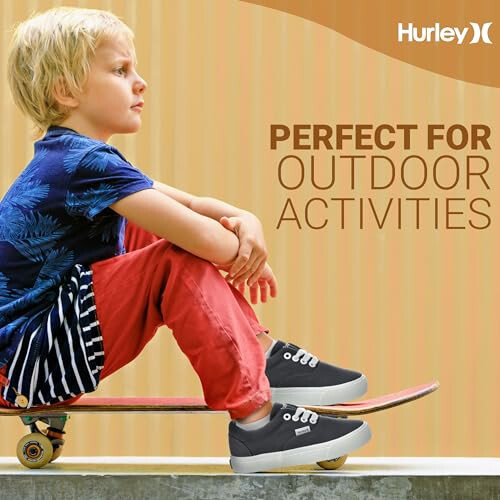 Hurley Marley Kids Lace Up Canvas Sneakers – Low Cut Skateboarding Shoes for Kids, Sports Shoes for Boys and Girls - 7