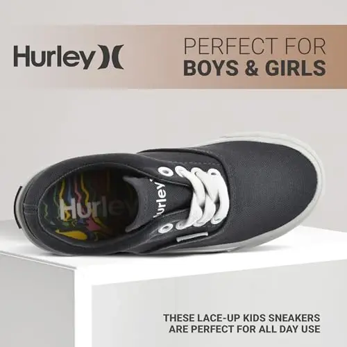 Hurley Marley Kids Lace Up Canvas Sneakers – Low Cut Skateboarding Shoes for Kids, Sports Shoes for Boys and Girls - 3