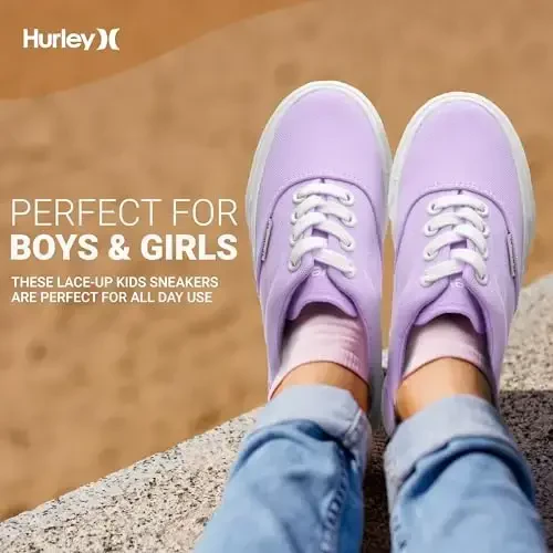 Hurley Marley Kids Lace Up Canvas Sneakers – Low Cut Skateboarding Shoes for Kids, Sports Shoes for Boys and Girls - 3