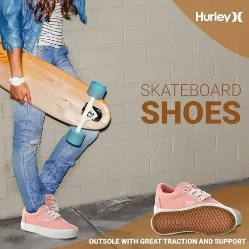 Hurley Marley Kids Lace Up Canvas Sneakers – Low Cut Skateboarding Shoes for Kids, Sports Shoes for Boys and Girls - 4