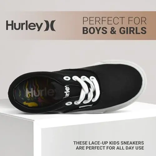 Hurley Marley Kids Lace Up Canvas Sneakers – Low Cut Skateboarding Shoes for Kids, Sports Shoes for Boys and Girls - 3