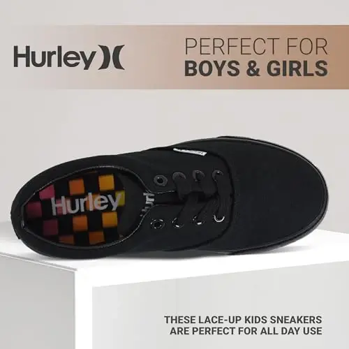 Hurley Marley Kids Lace Up Canvas Sneakers – Low Cut Skateboarding Shoes for Kids, Sports Shoes for Boys and Girls - 3