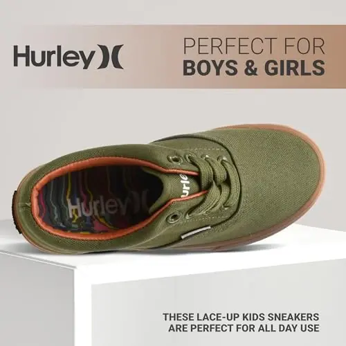 Hurley Marley Kids Lace Up Canvas Sneakers – Low Cut Skateboarding Shoes for Kids, Sports Shoes for Boys and Girls - 3
