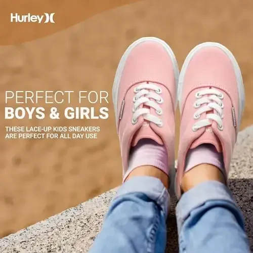 Hurley Marley Kids Lace Up Canvas Sneakers – Low Cut Skateboarding Shoes for Kids, Sports Shoes for Boys and Girls - 3