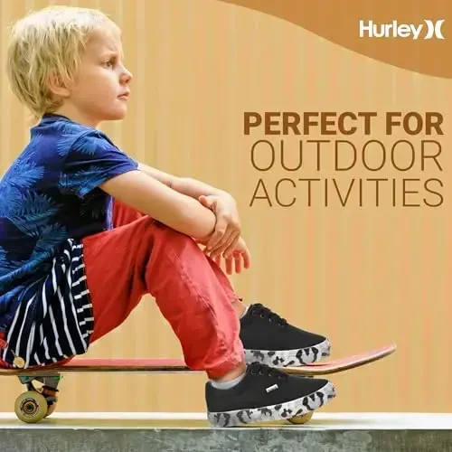 Hurley Marley Kids Lace Up Canvas Sneakers – Low Cut Skateboarding Shoes for Kids, Sports Shoes for Boys and Girls - 6