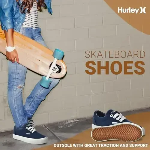 Hurley Marley Kids Lace Up Canvas Sneakers – Low Cut Skateboarding Shoes for Kids, Sports Shoes for Boys and Girls - 4