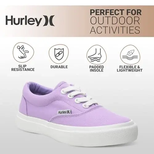 Hurley Marley Kids Lace Up Canvas Sneakers – Low Cut Skateboarding Shoes for Kids, Sports Shoes for Boys and Girls - 5